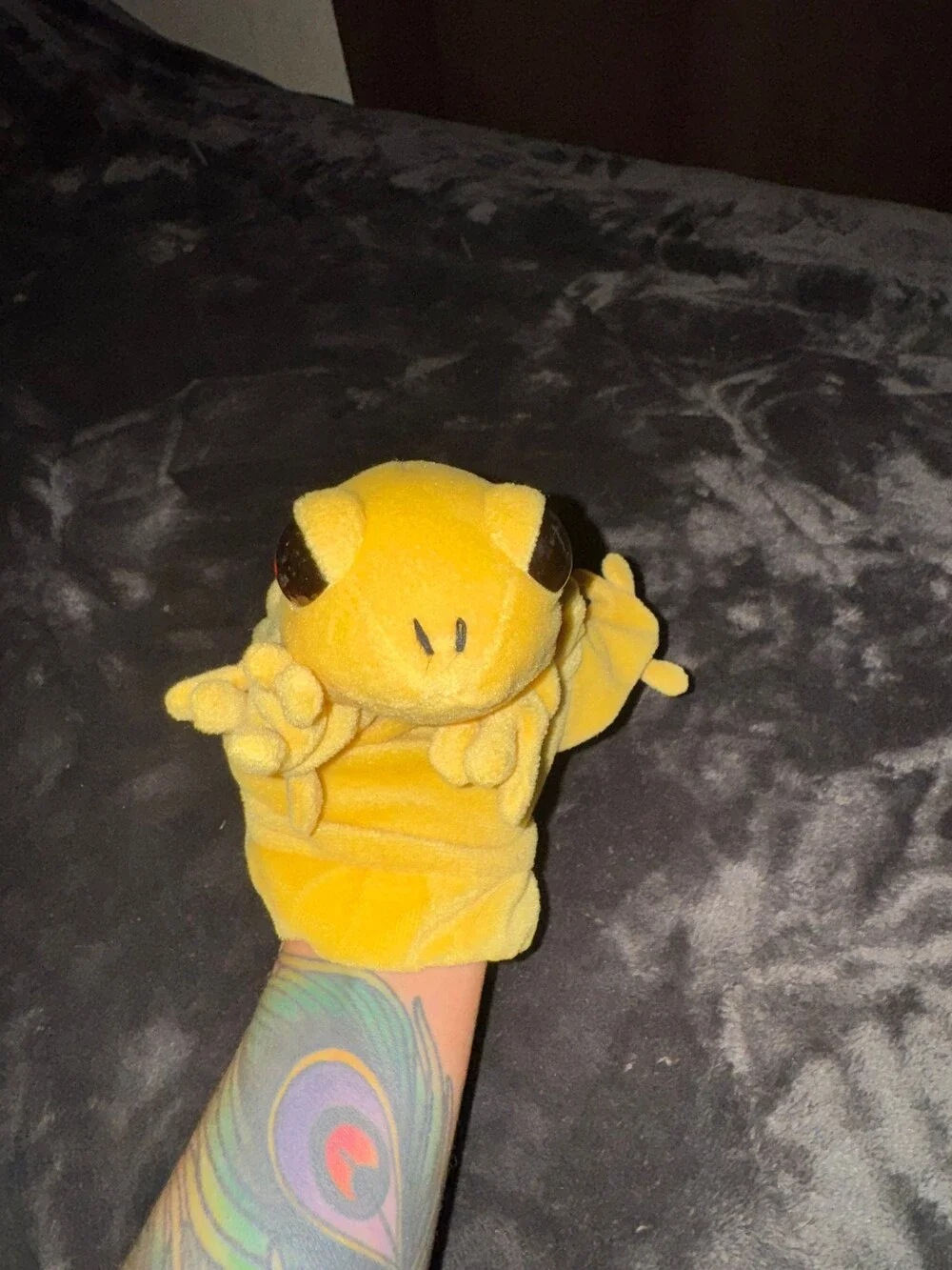 Yellow Orange Striped Plush Frog Hand Puppet Soft Toy
